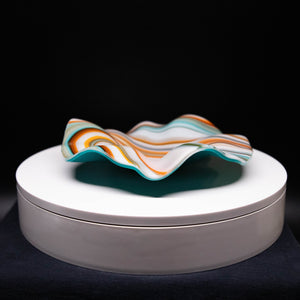 Plate - Orange cream and blue rippled edge round bowl