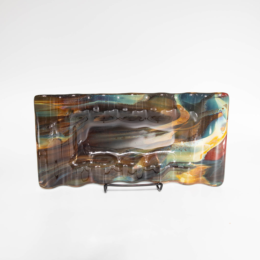 Plate - Petrified wood patterned rectangular platter with rippled edges