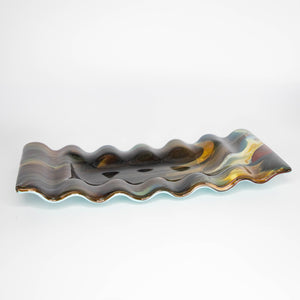 Plate - Petrified wood patterned rectangular platter with rippled edges