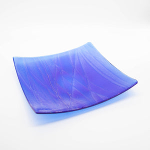 Plate - Deep blue iridescent wave patterned large square platter