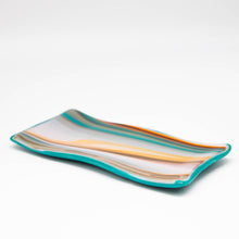 Load image into Gallery viewer, Plate - Orange cream and blue swirl small rectangular plate
