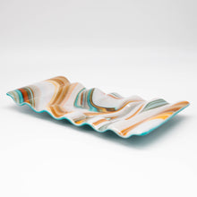 Load image into Gallery viewer, Plate - Orange cream and blue swirl rectangular plate with rippled edges
