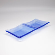 Load image into Gallery viewer, Plate - Clear blue iridescent wave patterned double-square dish
