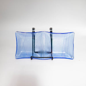 Plate - Clear blue iridescent wave patterned double-square dish