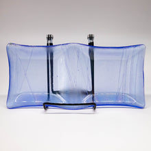 Load image into Gallery viewer, Plate - Clear blue iridescent wave patterned double-square dish
