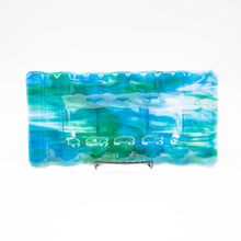 Load image into Gallery viewer, Plate - Green and turquoise rectangular ripple edged platter
