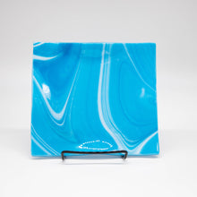 Load image into Gallery viewer, Plate - Sky blue swirl medium square plate with wavy edges
