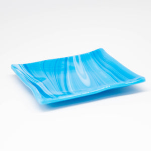Plate - Sky blue swirl medium square plate