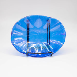 Plate - Deep blue iridescent wave patterned oval platter
