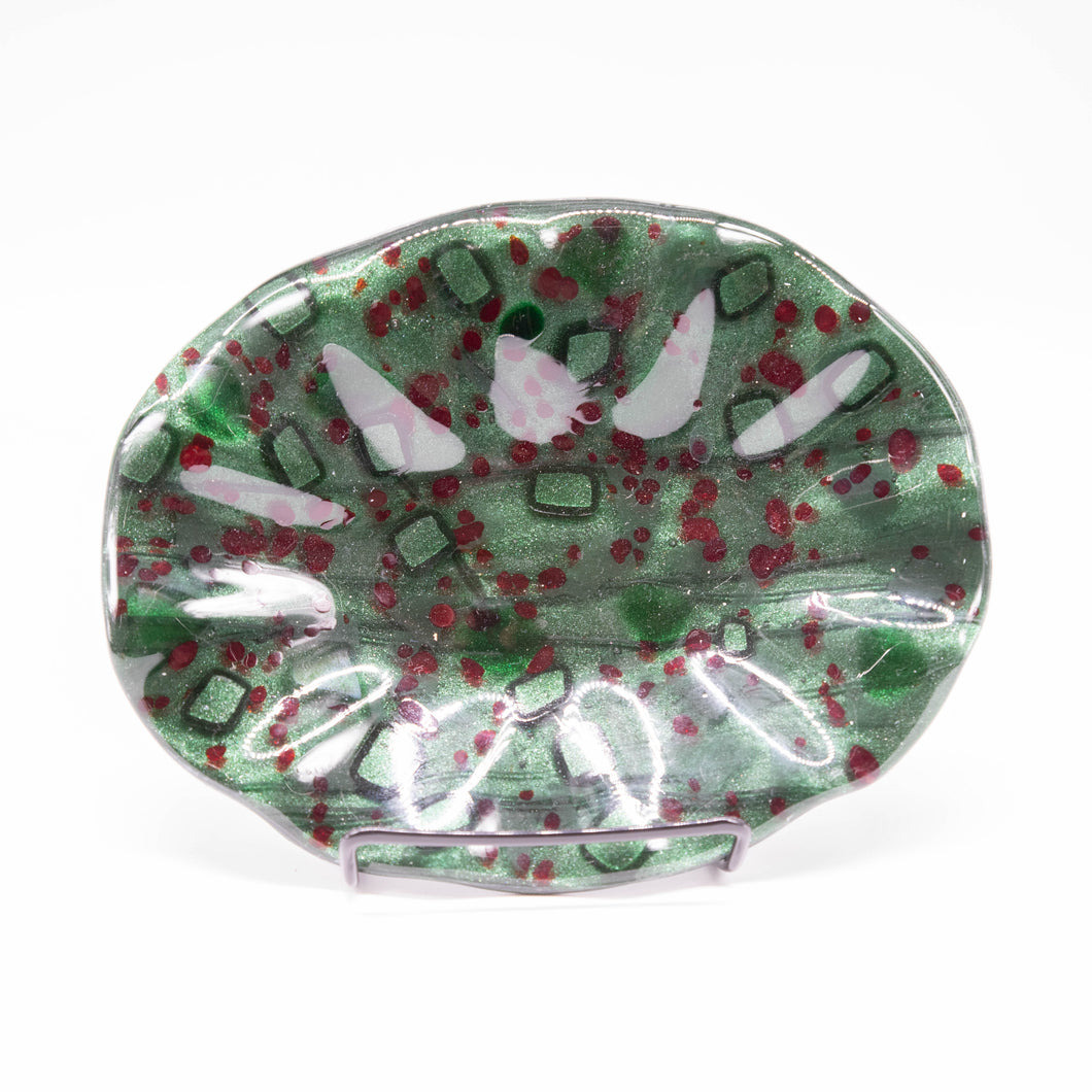 Holiday Platter - Christmas green with red confetti oval platter