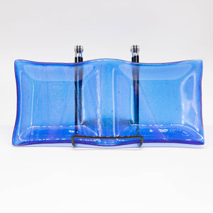 Plate - Deep blue iridescent wave patterned double-square dish