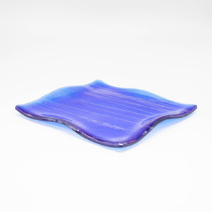 Plate - Deep blue iridescent wave patterned medium square platter