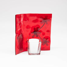 Load image into Gallery viewer, Votive holder - Red iridescent glass decorated with flowers and holiday candle
