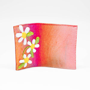 Votive holder - Red iridescent votive holder with flowers