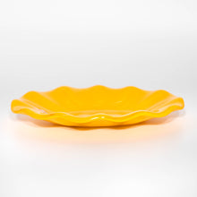 Load image into Gallery viewer, Bowl - Bright yellow oval dish with scalloped edge and blue flowers
