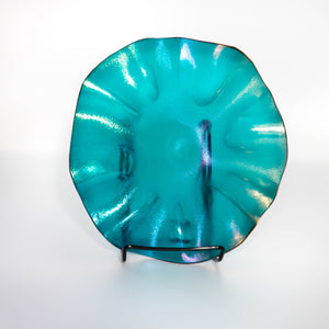 Bowl - Iridescent blue and green ripple edged bowl