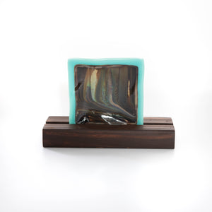 Plate - Petrified wood pattern with blue border square dish