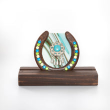 Load image into Gallery viewer, Decorative - Horseshoe with blue glass and silver
