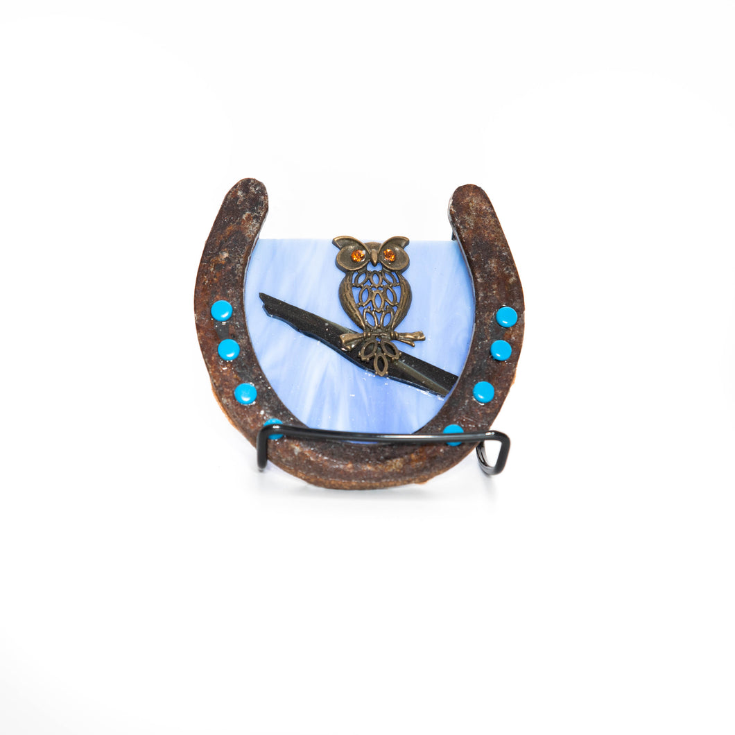 Decorative - Horseshoe with blue glass and owl ornament