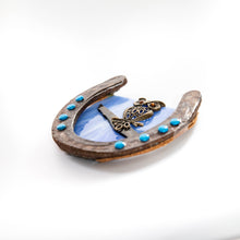 Load image into Gallery viewer, Decorative - Horseshoe with blue glass and owl ornament
