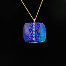Load image into Gallery viewer, Jewelry - Deep blue square pendant with dichroic chevron
