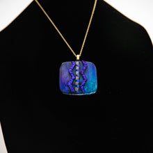Load image into Gallery viewer, Jewelry - Deep blue square pendant with dichroic chevron
