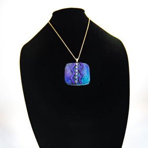 Jewelry - Deep blue square pendant with dichroic chevron