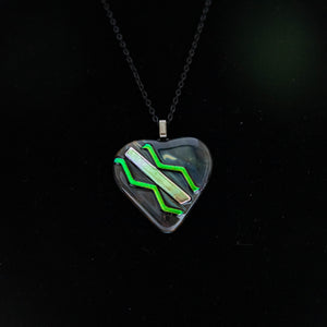 Jewelry - Dark green heart with dichroic chevron
