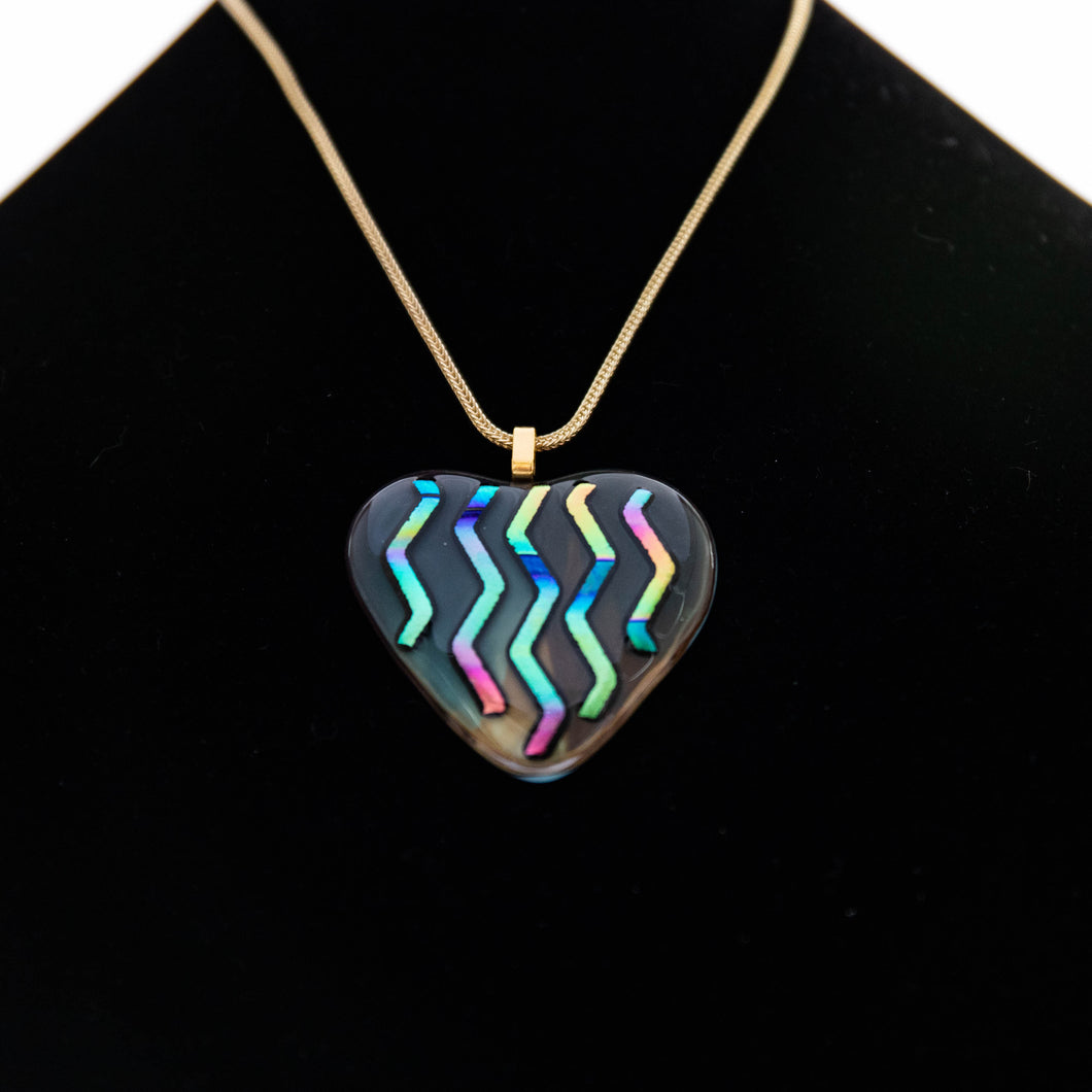 Jewelry - Woodsy heart shaped pendant dichroic chevron