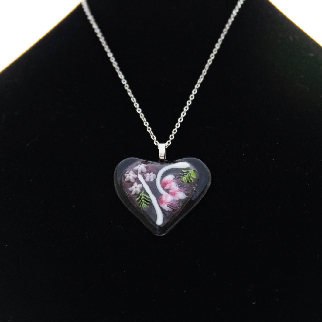 Jewelry - Rich Purple Heart pendant with rose colored flowers