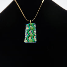 Load image into Gallery viewer, Jewelry - Dichroic green and gold pendant with chevon
