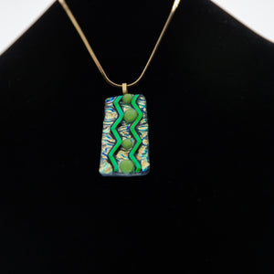 Jewelry - Dichroic green and gold pendant with chevon
