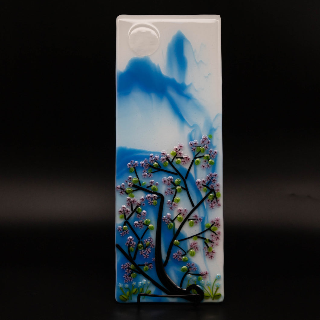 Decorative - Blue mountain scene with cherry blossoms