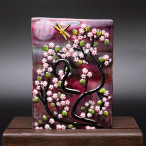 Decorative - Rose swirled glass with cherry blossoms