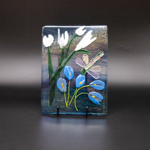 Decorative - Iridescent glass blue and white flowers