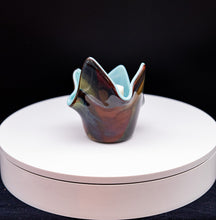 Load image into Gallery viewer, Votive holder - Wood patterned with blue interior
