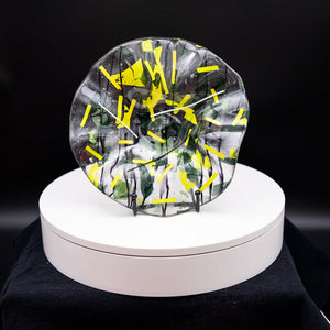 Bowl - Clear glass with green and yellow confetti