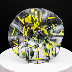 Bowl - Clear glass with green and yellow confetti