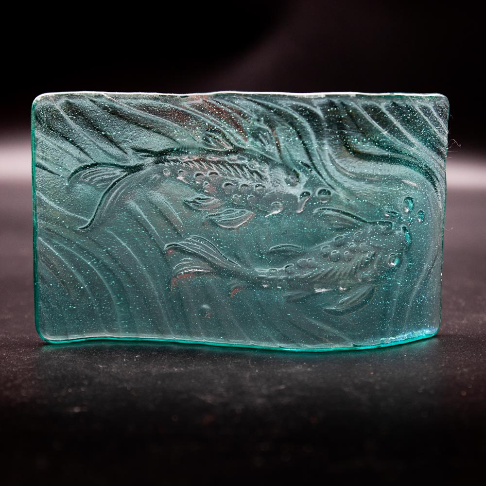 Tile - Turquoise glass wave with koi fish