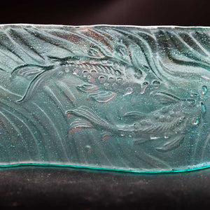 Tile - Turquoise glass wave with koi fish
