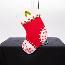 Load image into Gallery viewer, Holiday Stocking - Red with white toes and polka dots
