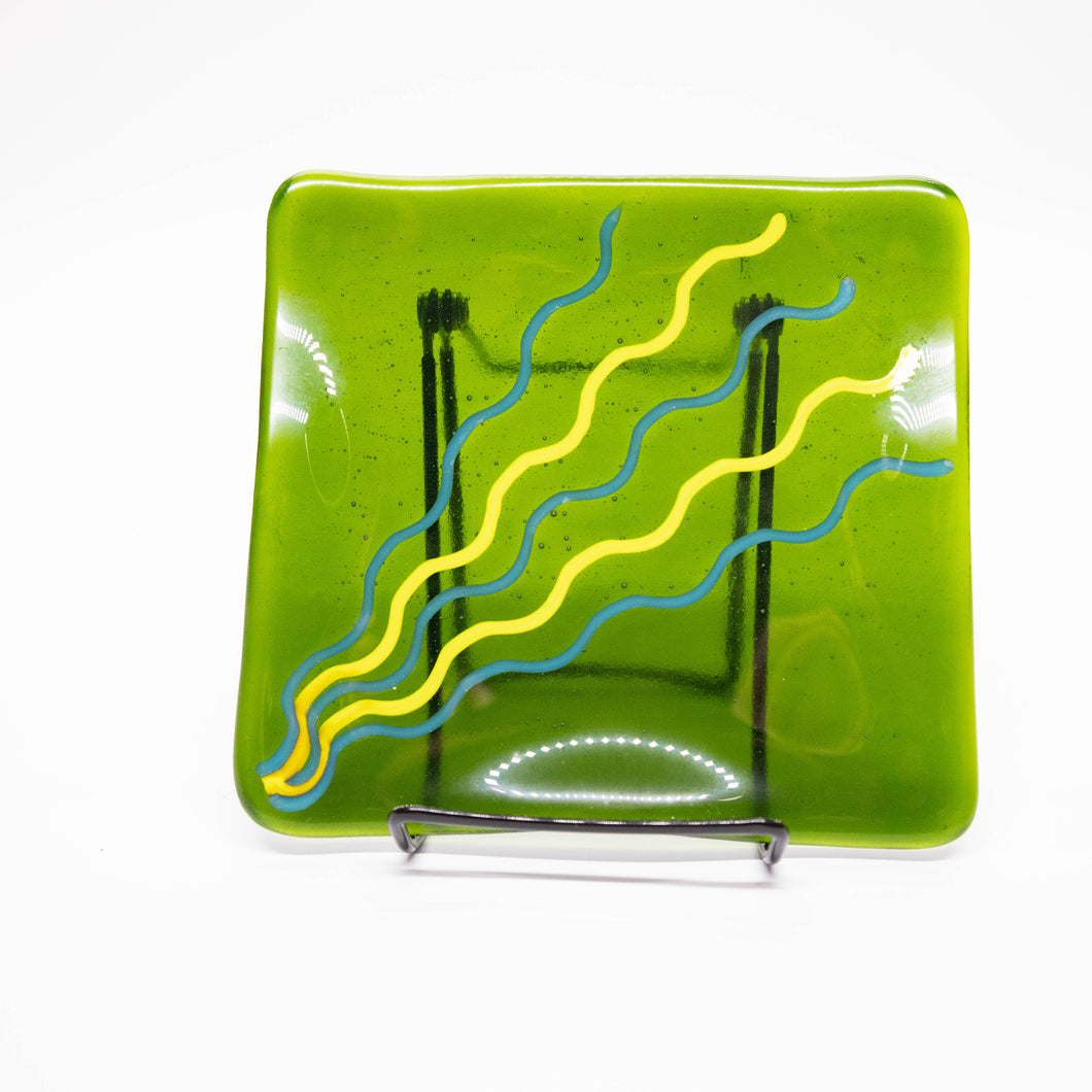 Plate - Green with funky blue and yellow stripes