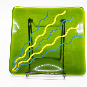 Plate - Green with funky blue and yellow stripes