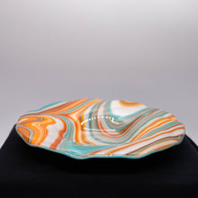 Load image into Gallery viewer, Plate - Orange cream and blue rippled edge bowl
