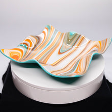 Load image into Gallery viewer, Plate - Orange cream and blue rippled edge square plate

