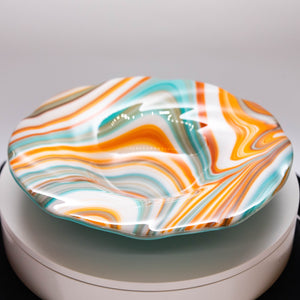 Plate - Orange cream and blue rippled edge bowl