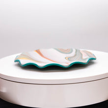 Load image into Gallery viewer, Plate - Orange cream and blue rippled edge small round plate
