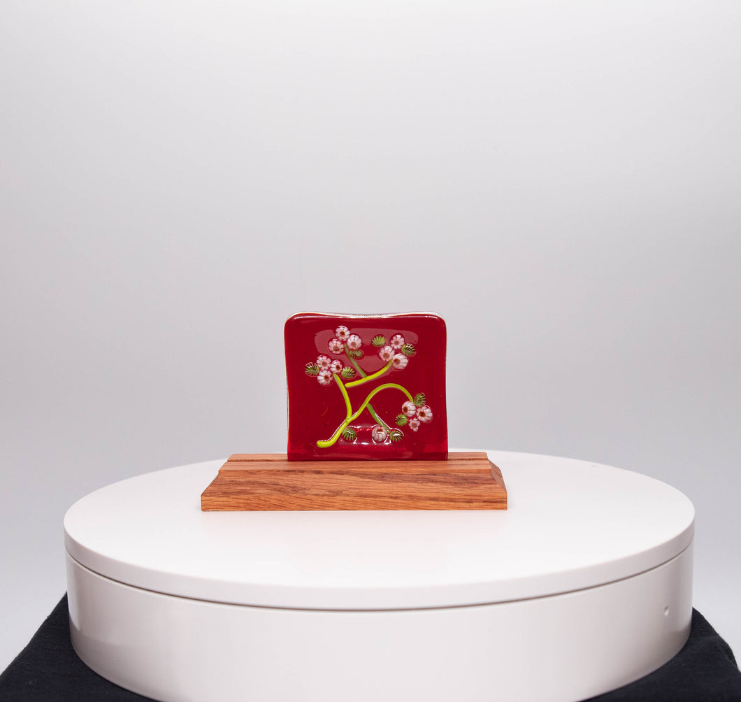 Plate - Red soap dish with cherry blossoms