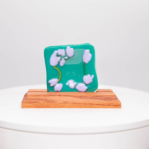 Plate - Turquoise soap dish with blossoms
